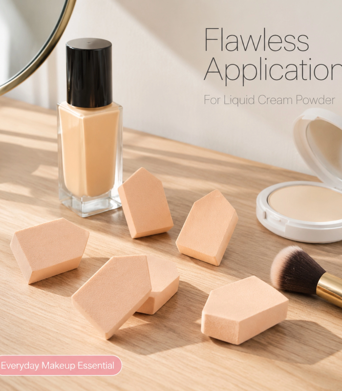 Multi-Angle Makeup Sponge Set 15pcs — Wet & Dry Use, Non-Absorbent, Flawless Application (Skin Tone)