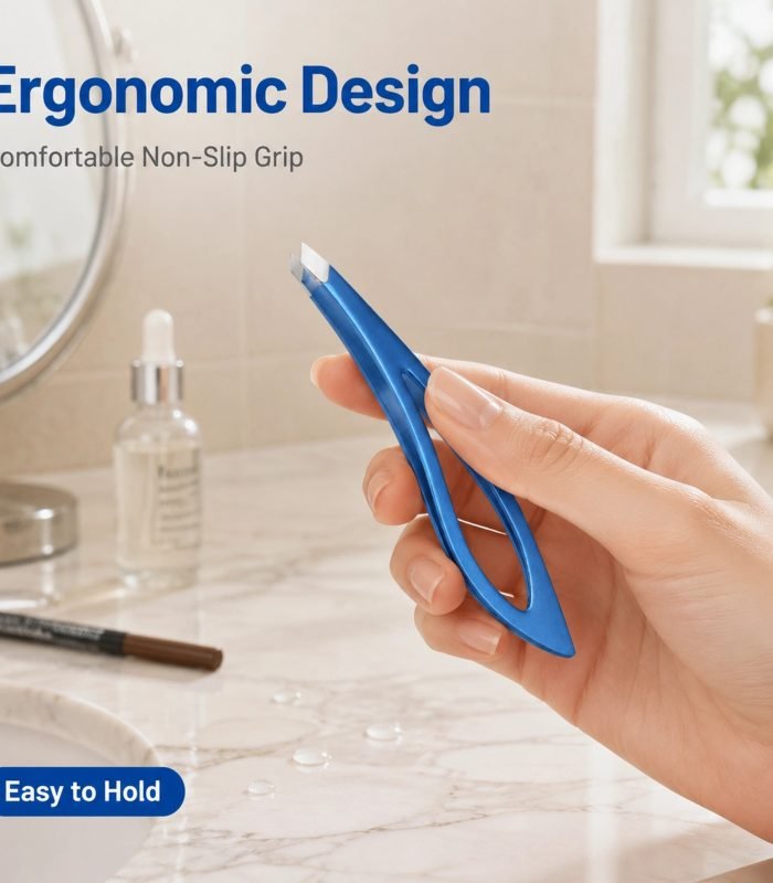 Blue Stainless Steel Slant Tip Tweezer — Precision Grip, Tight Closure, Durable & Rust-Resistant