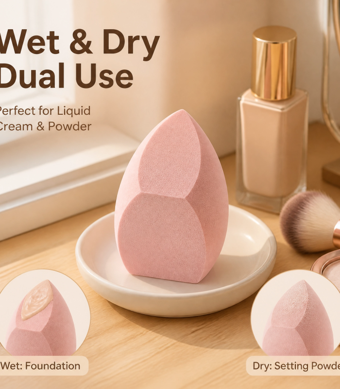 Jumbo 3-Angle Makeup Sponge — Extra-Large Size, Flawless 360° Coverage, Soft & Non-Absorbent (Light Pink)