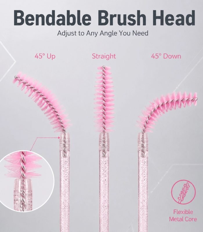 Glitter Handle Disposable Eyelash Mascara Wands — Soft Nylon Bristles, Multi-Use for Lashes & Brows (50Pcs Value Pack)