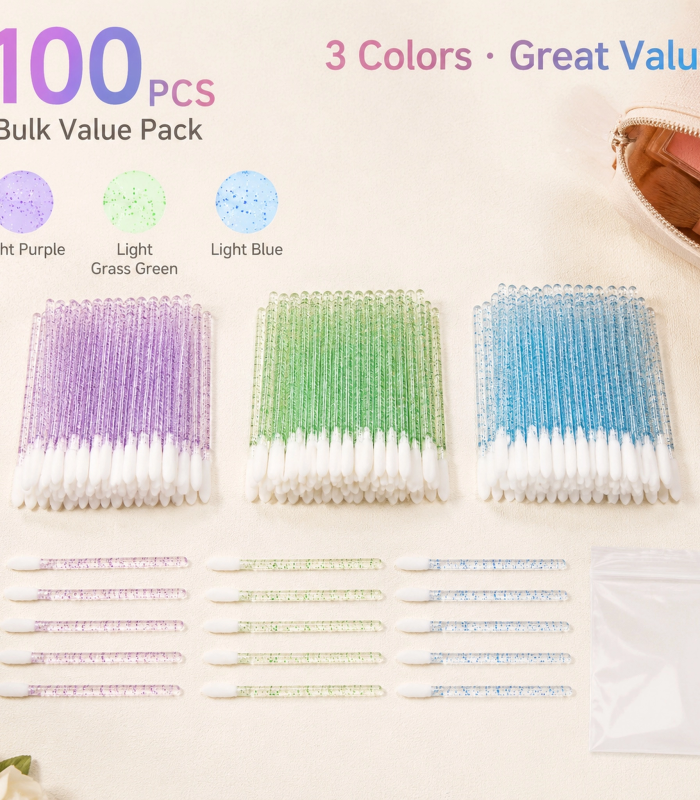 Disposable Lip Brush Applicators — Soft Hygienic Brush Head, Glitter Handle, Multi-Use (3 Colors)